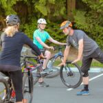 coaching-a-balance-clinic-mountain-bike (Demo) Coaching a group of mountain bikers just starting in the sport