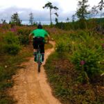 Riding a mountain bike on a green trail, perfect for our Foundations Green mountain bike clinics