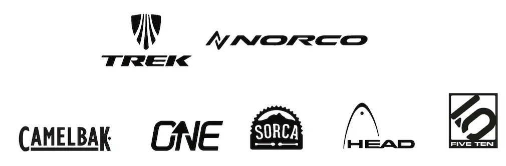 The logos for trek, norco, and camelback.