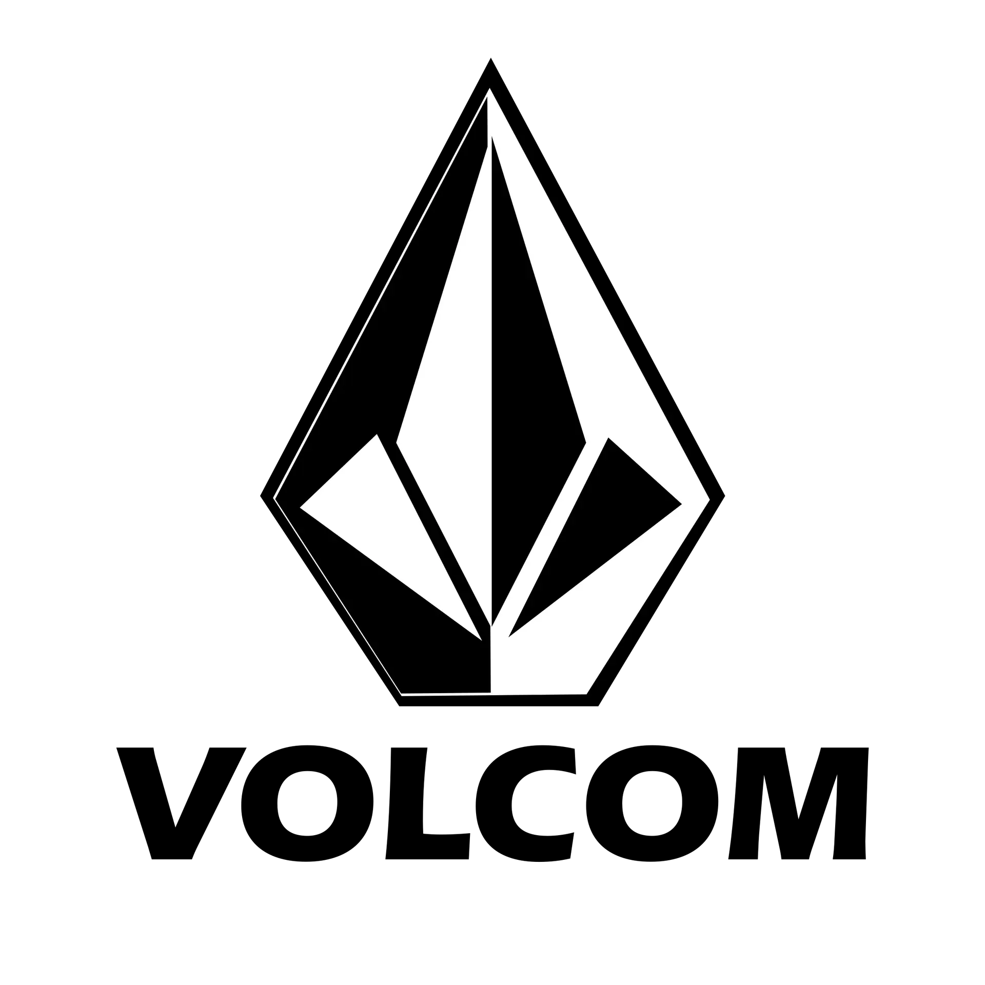 Black and white geometrical diamond-shaped logo with angular facets on a black background.